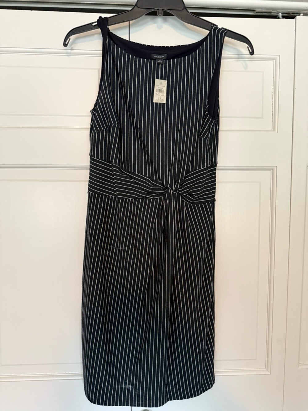 Ann Taylor Black and White Pinstripe Tie-Front Midi Dress